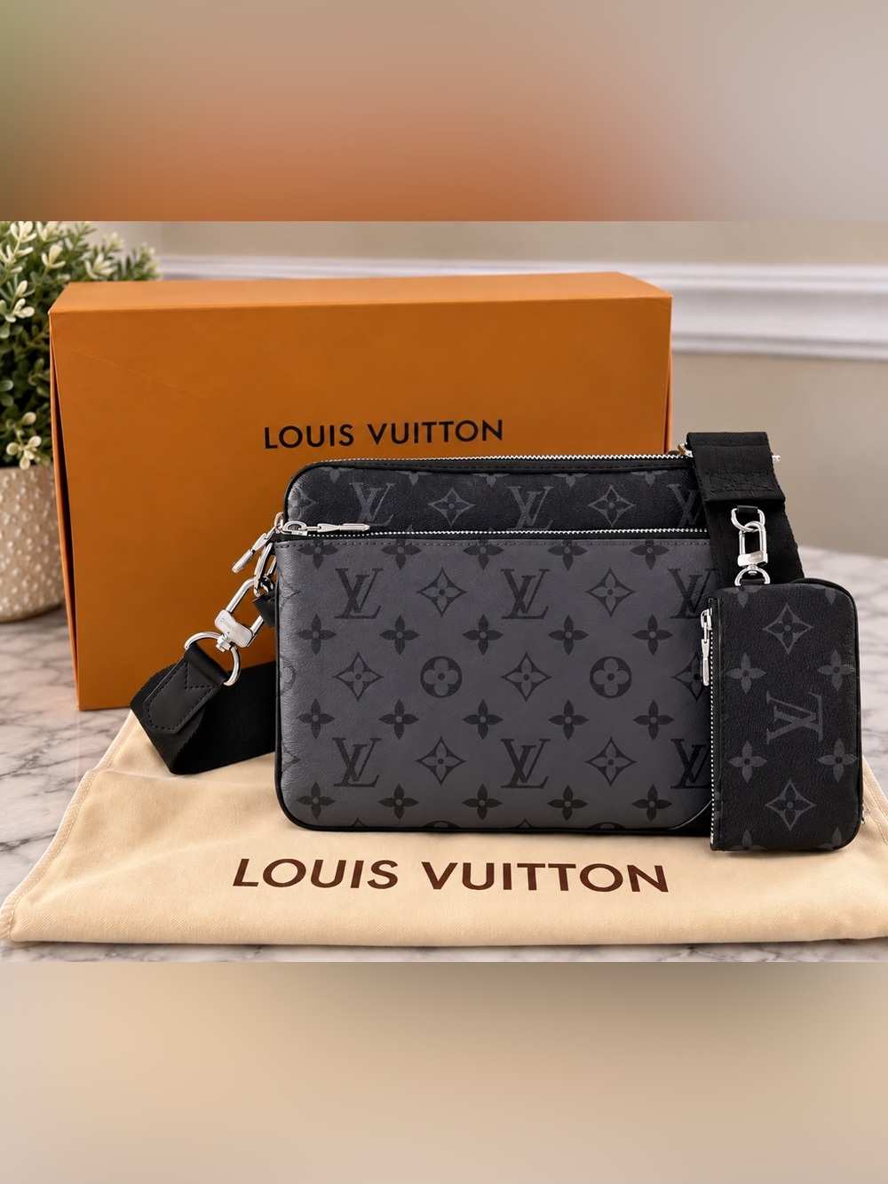 Louis Vuitton Trio Messenger M45320 Monogram Eclipse Reverse Crossbody Bag